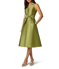 Adrianna Papell Woven Novelty Collar Tie Front V-Neck Sleeveless Dress