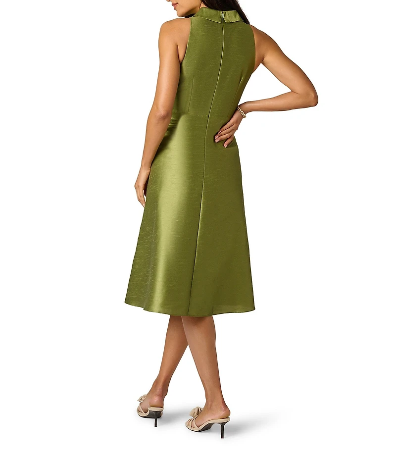 Adrianna Papell Woven Novelty Collar Tie Front V-Neck Sleeveless Dress