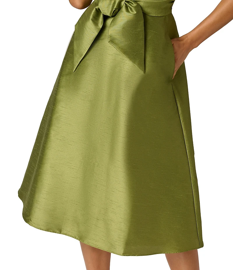 Adrianna Papell Woven Novelty Collar Tie Front V-Neck Sleeveless Dress