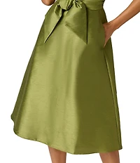 Adrianna Papell Woven Novelty Collar Tie Front V-Neck Sleeveless Dress
