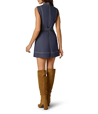 Adrianna Papell Woven Sleeveless Split V-Neckline Belted Denim Romper