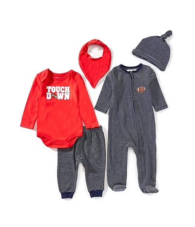 Adventurewear 360 Baby Boys Long Sleeve Football Bodysuit, Coverall Pants, Bib, Hat, Socks 6-Piece Set