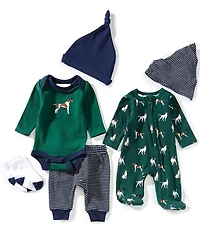 Adventurewear 360 Baby Boys Long Sleeve Hunting Dog Bodysuit, Coverall, Pants, Bib, Hat, and Socks 6-Piece Set