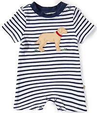 Adventurewear 360 Baby Boys Stripe Dog Applique Short Sleeve Shortall