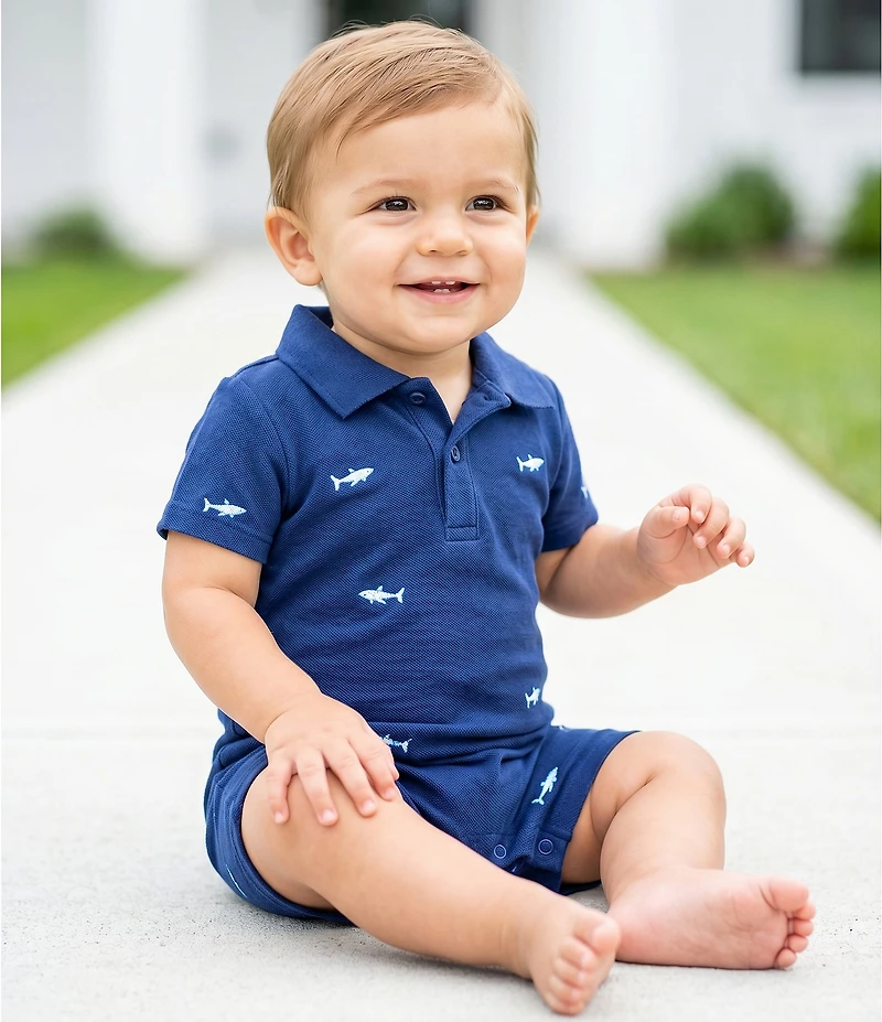 Adventurewear 360 Baby Boys Shark Schiffli Polo Collar Shortall