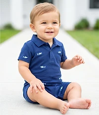 Adventurewear 360 Baby Boys Shark Schiffli Polo Collar Shortall