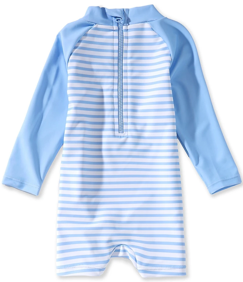 Adventurewear 360 Baby Boys Stripe Baseball Print Long Sleeve Rashguard One-Piece Swimsuit & Hat