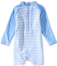 Adventurewear 360 Baby Boys Stripe Baseball Print Long Sleeve Rashguard One-Piece Swimsuit & Hat