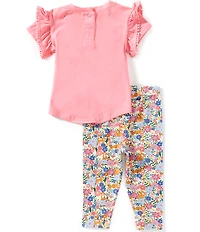 Adventurewear 360 Baby Girls Short Sleeve Top & Floral Dog Leggings Set