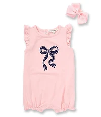 Adventurewear 360 Baby Girls Flutter Sleeve Bow Applique Romper