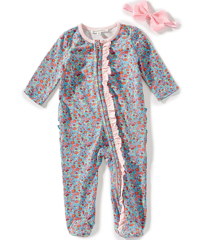 Adventurewear 360 Baby Girls Floral Print Long Sleeve Zip Front Footie