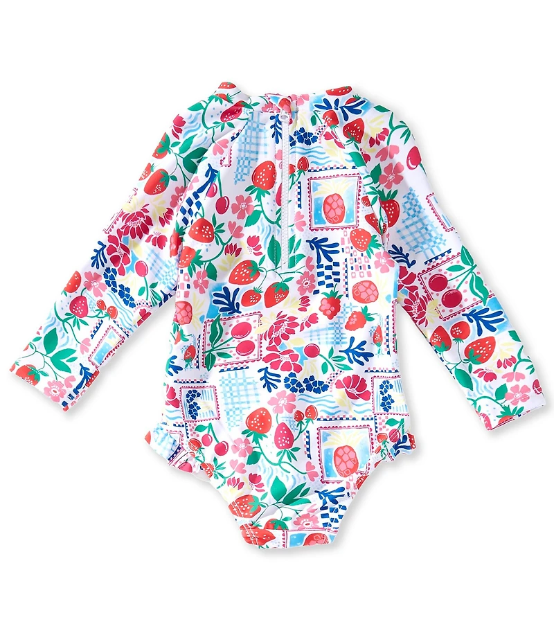 Adventurewear 360 Baby Girls Fruit Print Long Sleeve Rashgaurd Ruffle One-Piece Swimsuit & Hat