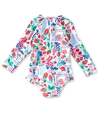Adventurewear 360 Baby Girls Fruit Print Long Sleeve Rashgaurd Ruffle One-Piece Swimsuit & Hat