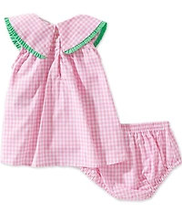 Adventurewear 360 Baby Girls Ruffle Round Collar Gingham and Pineapple Applique Dress