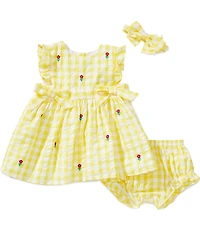 Adventurewear 360 Baby Girls Gingham Embroidered Flowers Bow Detail Dress & Bow Set