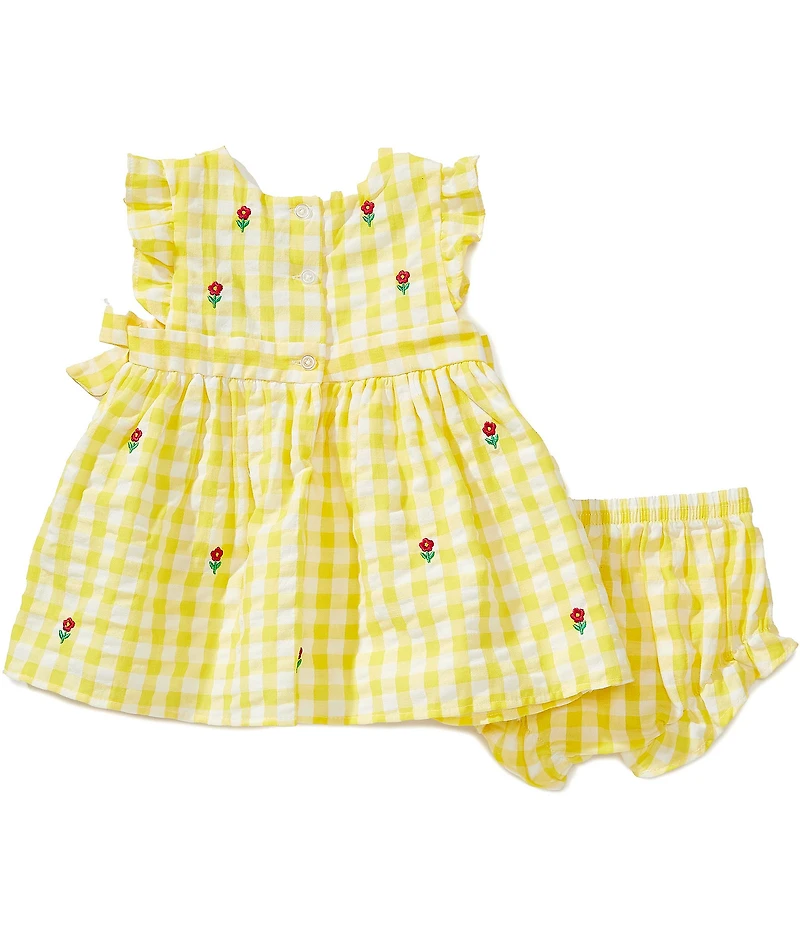 Adventurewear 360 Baby Girls Gingham Embroidered Flowers Bow Detail Dress & Bow Set