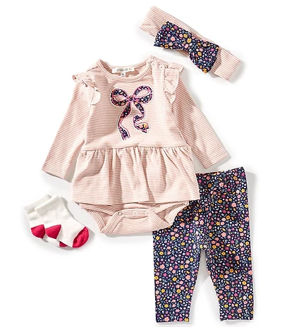Adventurewear 360 Baby Girls Knit Floral Bow Bodysuit Set