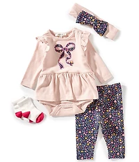 Adventurewear 360 Baby Girls Knit Floral Bow Bodysuit Set