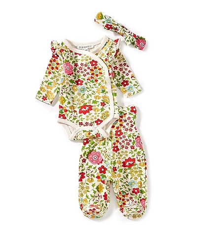 Adventurewear 360 Baby Girls Knit Floral Long Sleeve Top & Footed Pants Set