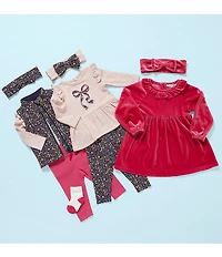 Adventurewear 360 Baby Girls Knit Floral Vest, Stripe Bodysuit, and Solid Leggings Set