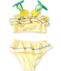 Adventurewear 360 Baby Girls Lemon Gingham Bandeau Top + Ruffle Bottom 2-Piece Swimsuit