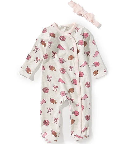 Adventurewear 360 Baby Girls Long Sleeve Football Bow Footed Coverall