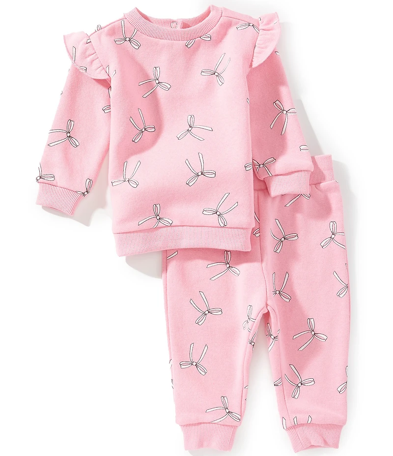 Adventurewear 360 Baby Girls Long Sleeve Knit Ribbon Bow Sweatshirt & Coordinating Pants Set