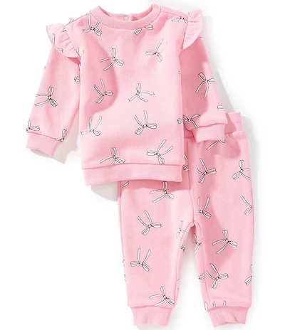 Adventurewear 360 Baby Girls Long Sleeve Knit Ribbon Bow Sweatshirt & Coordinating Pants Set