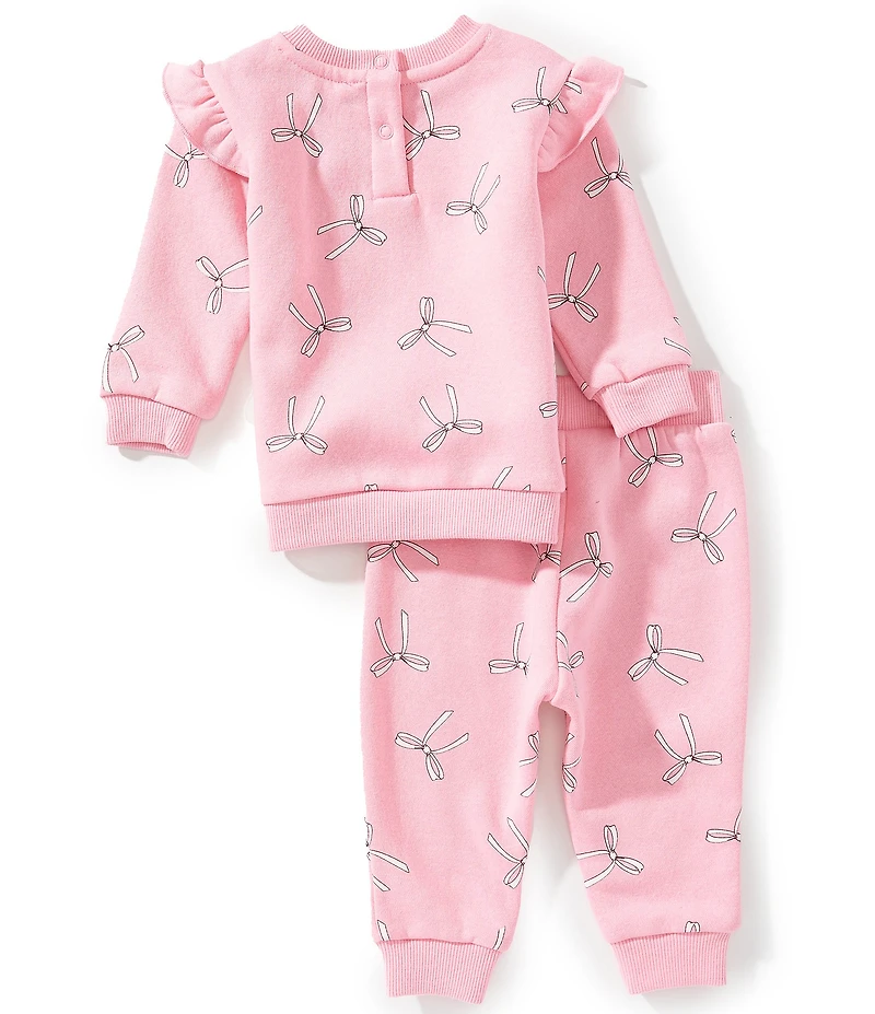 Adventurewear 360 Baby Girls Long Sleeve Knit Ribbon Bow Sweatshirt & Coordinating Pants Set