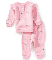 Adventurewear 360 Baby Girls Long Sleeve Knit Ribbon Bow Sweatshirt & Coordinating Pants Set
