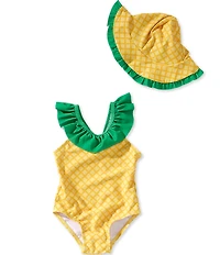 Adventurewear 360 Baby Girls Pineapple Print Ruffle One-Piece Swimsuit & Hat