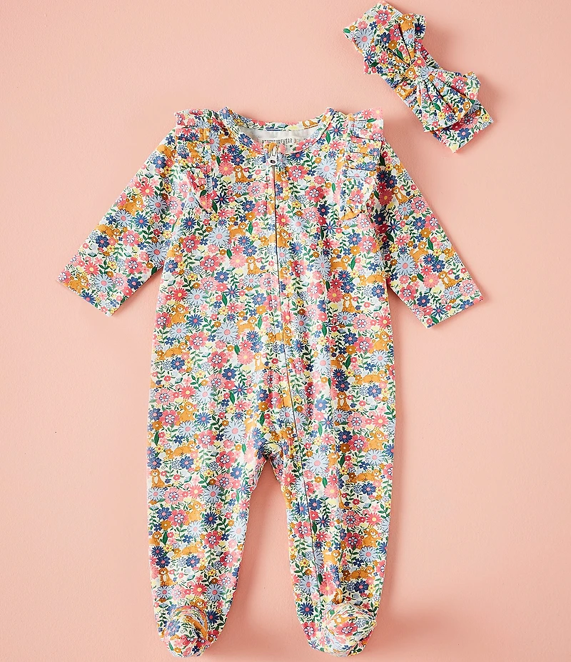 Adventurewear 360 Baby Girls Premie Floral Dog Footed Coverall