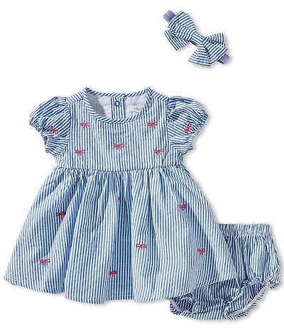 Adventurewear 360 Baby Girls Round Neck Short Sleeve Stripe Bow Print Dress