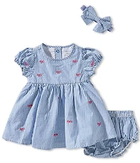 Adventurewear 360 Baby Girls Round Neck Short Sleeve Stripe Bow Print Dress