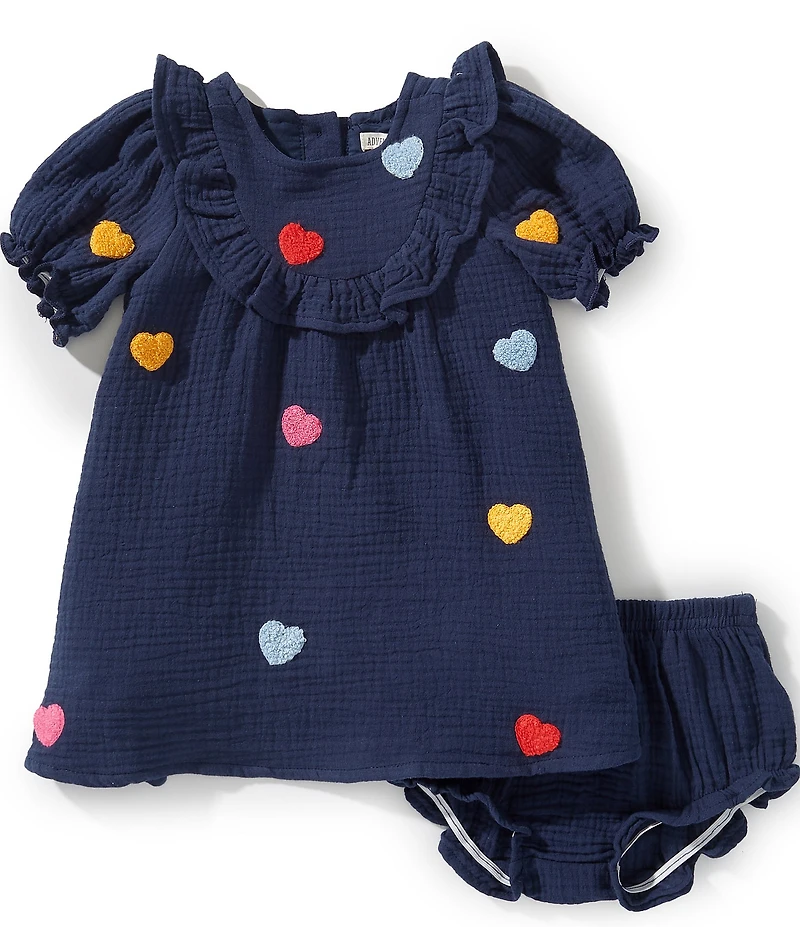 Adventurewear 360 Baby Girls Ruffle Sort Sleeves Embroidered Heart Dress