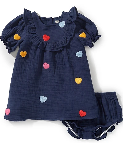 Adventurewear 360 Baby Girls Ruffle Sort Sleeves Embroidered Heart Dress