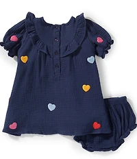Adventurewear 360 Baby Girls Ruffle Sort Sleeves Embroidered Heart Dress