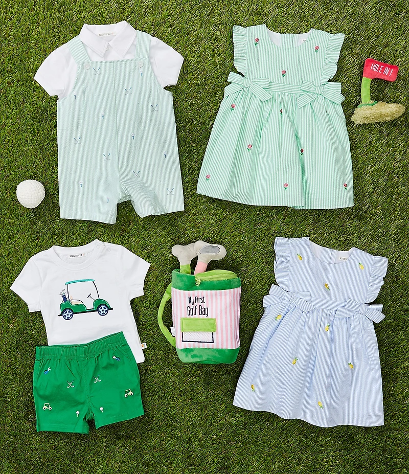 Adventurewear 360 Baby Girls Flutter Sleeve Seersucker Embroidered Flower Bows Dress