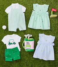 Adventurewear 360 Baby Girls Flutter Sleeve Seersucker Embroidered Flower Bows Dress