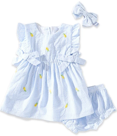 Adventurewear 360 Baby Girls Seersucker Embroidered Lemon Bows Dress