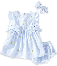 Adventurewear 360 Baby Girls Seersucker Embroidered Lemon Bows Dress