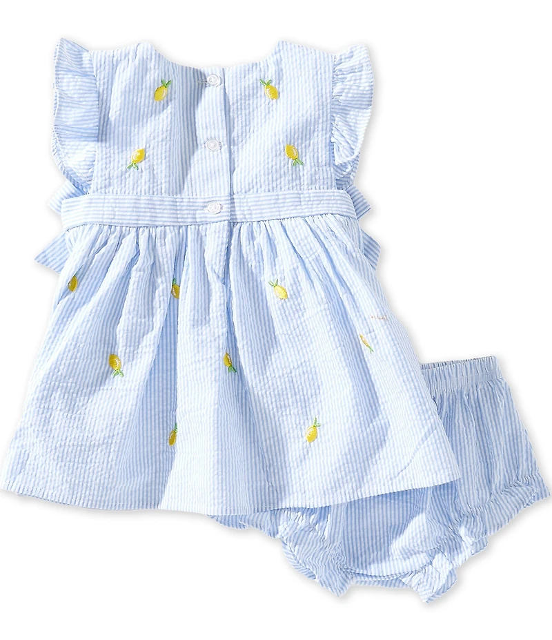 Adventurewear 360 Baby Girls Seersucker Embroidered Lemon Bows Dress