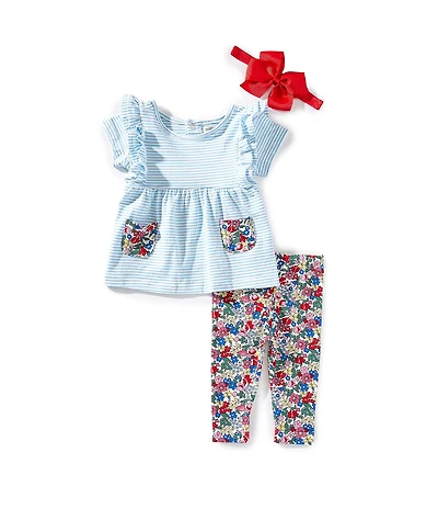 Adventurewear 360 Baby Girls Short Sleeve Ruffle Stripe Top & Floral Pants Set