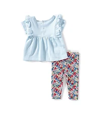 Adventurewear 360 Baby Girls Short Sleeve Ruffle Stripe Top & Floral Pants Set