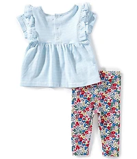Adventurewear 360 Baby Girls Short Sleeve Ruffle Stripe Top & Floral Pants Set