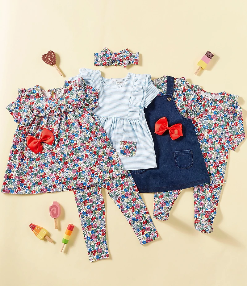 Adventurewear 360 Baby Girls Short Sleeve Ruffle Stripe Top & Floral Pants Set