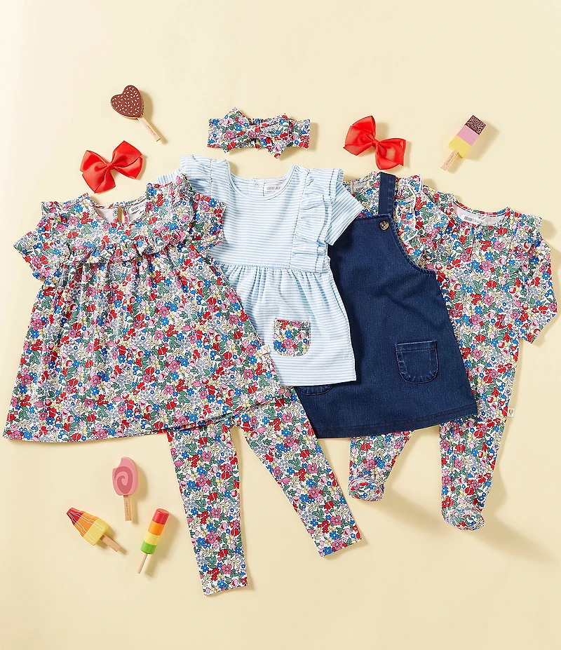 Adventurewear 360 Baby Girls Short Sleeve Ruffle Stripe Top & Floral Pants Set