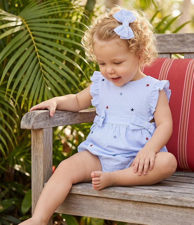 Adventurewear 360 Baby Girls Americana Star Print Seersucker Bow Romper & Hair Bows