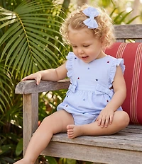Adventurewear 360 Baby Girls Americana Star Print Seersucker Bow Romper & Hair Bows