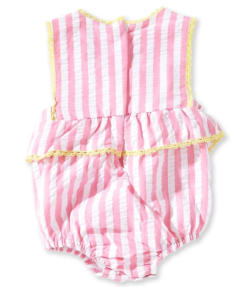 Adventurewear 360 Baby Girls Sleeveless Striped Lace Trim Embroidered Fruit Bubble & Bow Set